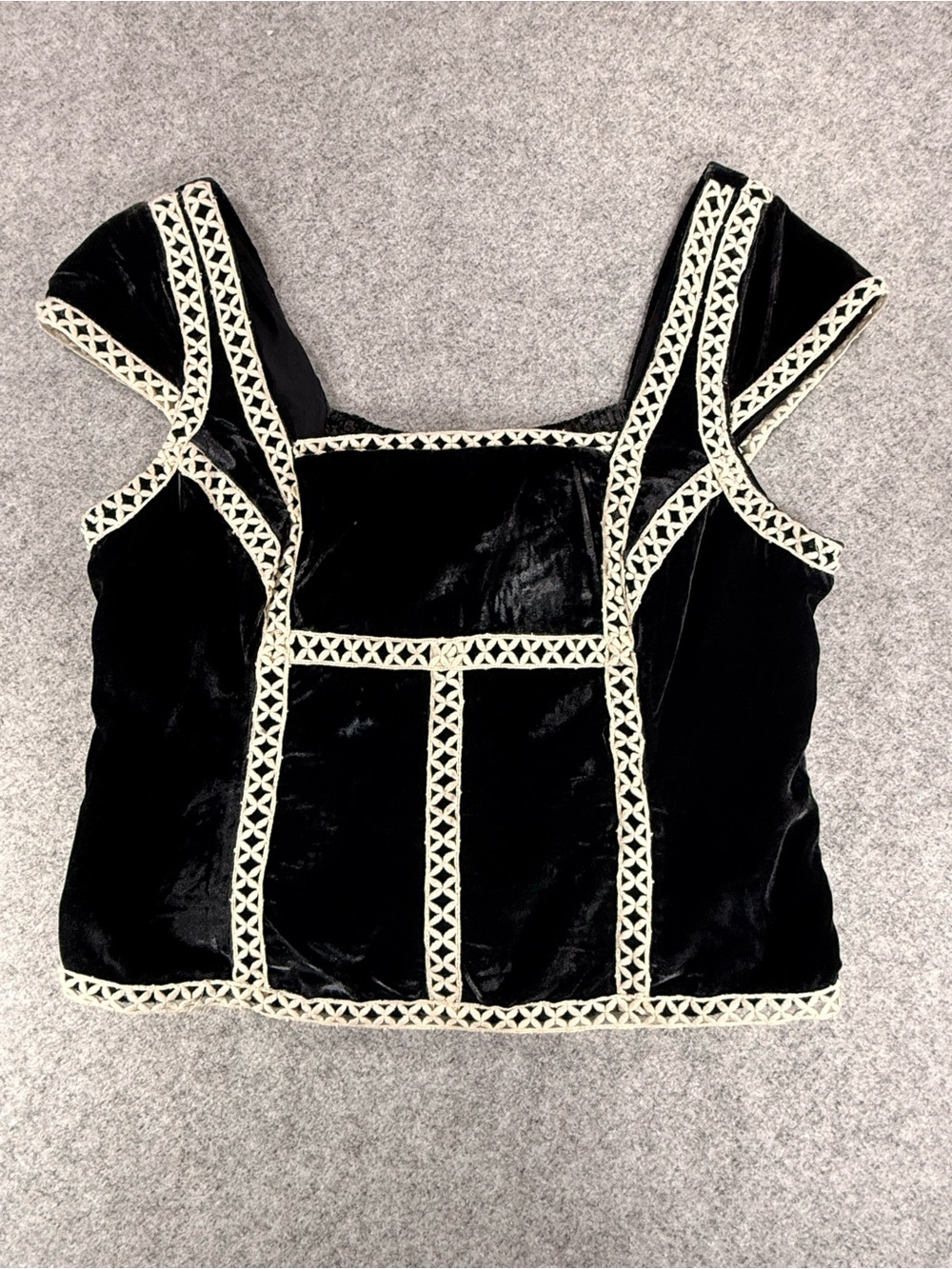 Free People NWT Black Velvet Lace Trim Crop Top Size Large